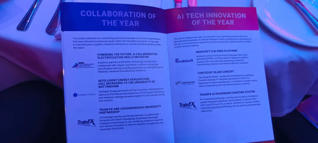 Award category booklet showing the TrainFX AI Passenger Counting System among the finalists